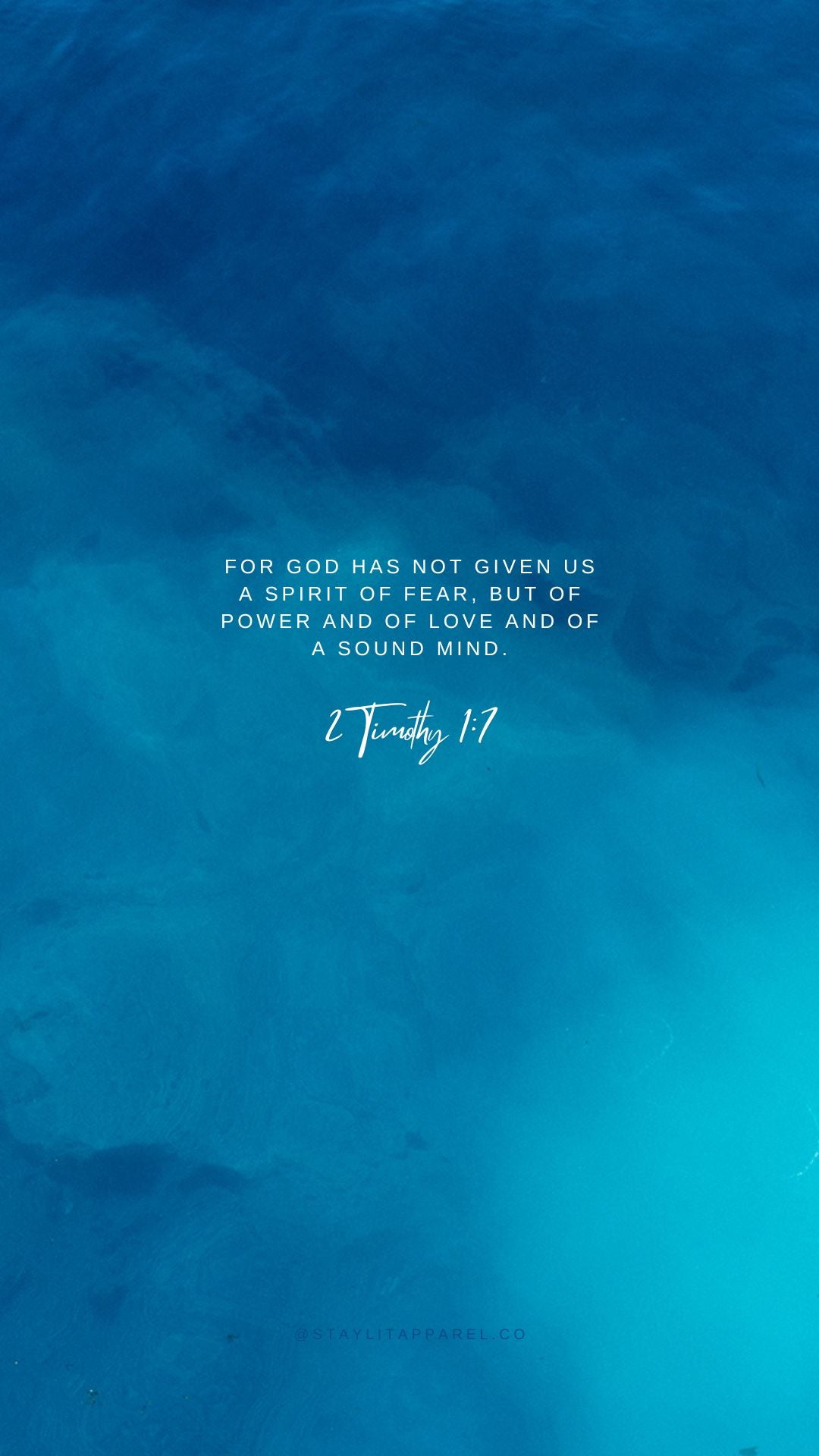 Blue textured background with white text quote from 2 Timothy 1:7