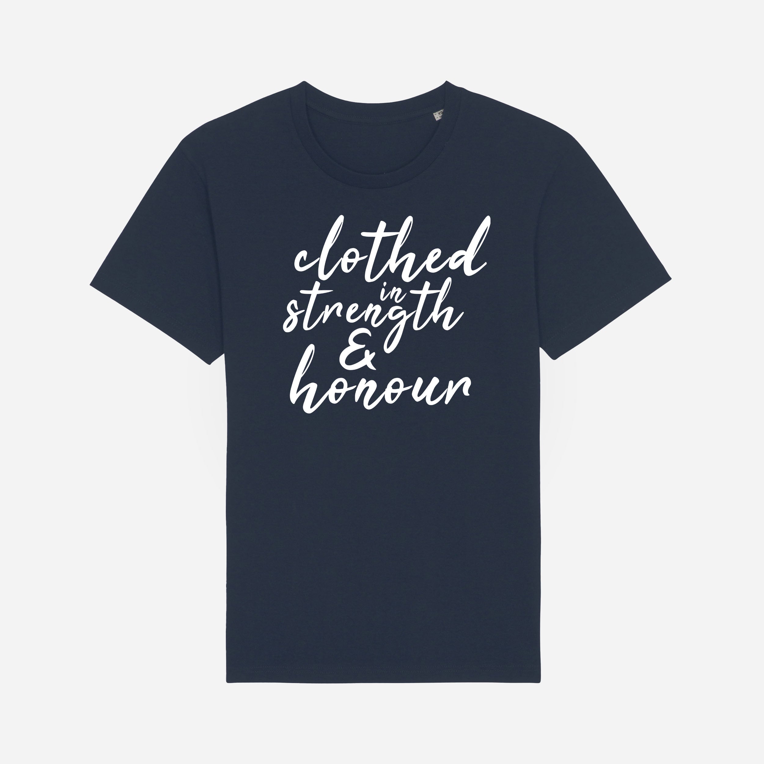 Clothed in Strength & Honour Navy Christian T-shirt (L) image 0