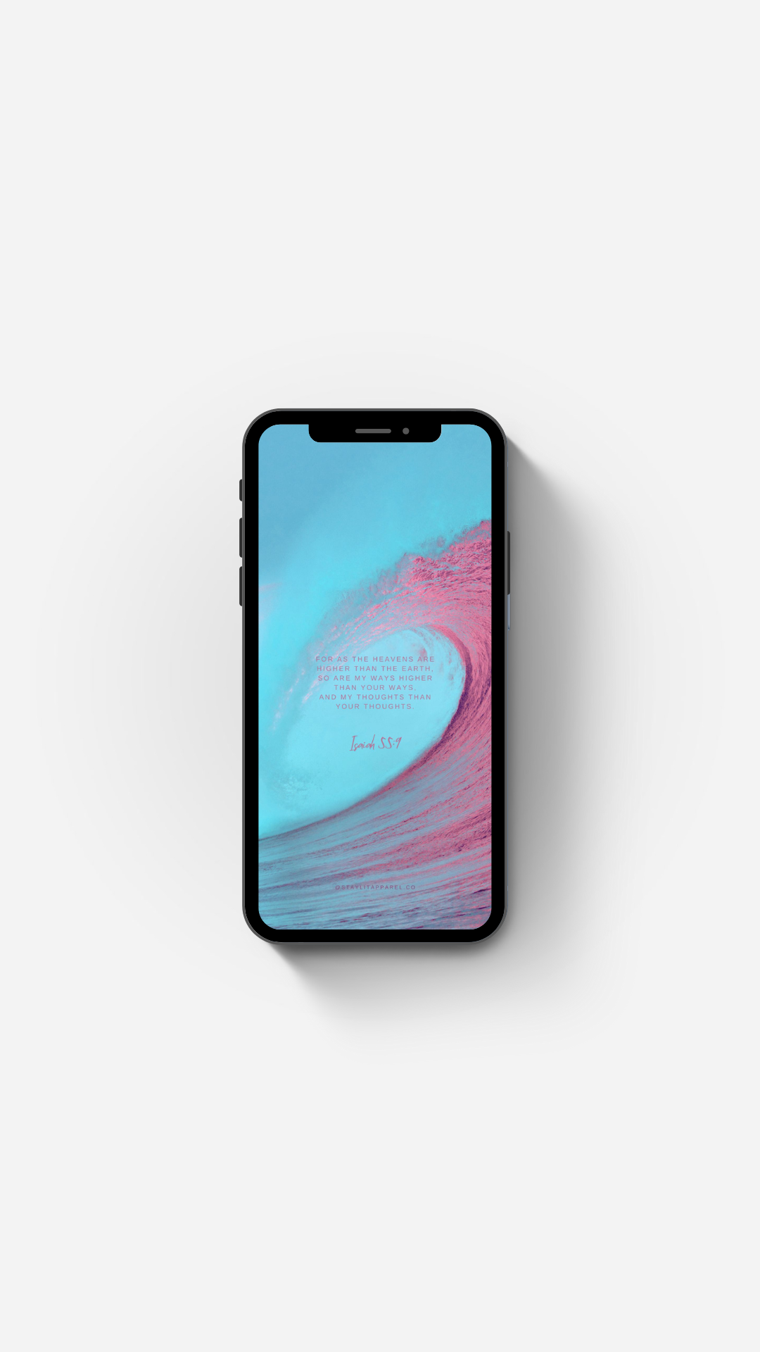 Smartphone with a pink wave on a blue background Bible Verse Wallpaper by Stay Lit Apparel