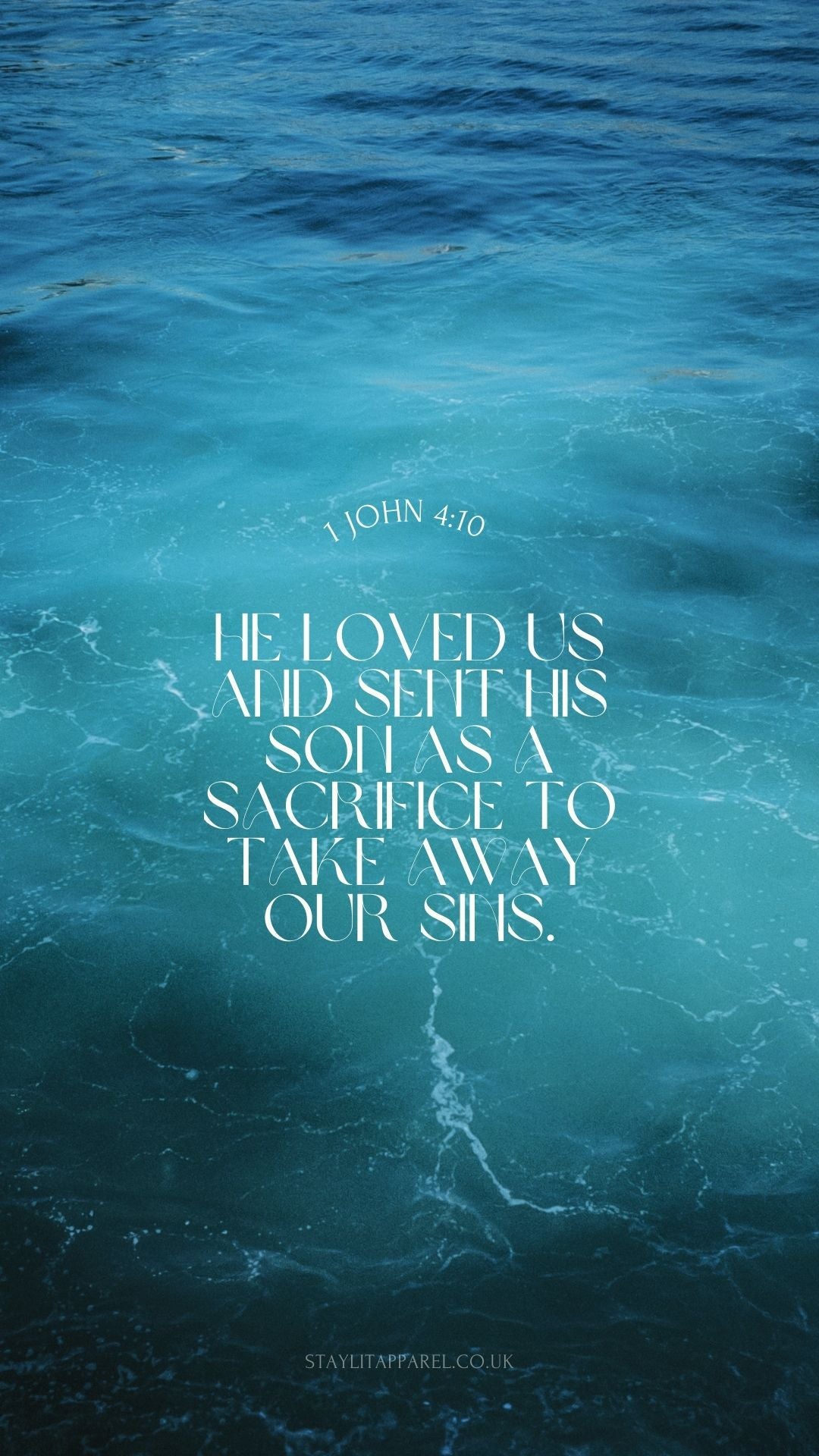 Blue ocean with a biblical quote overlay