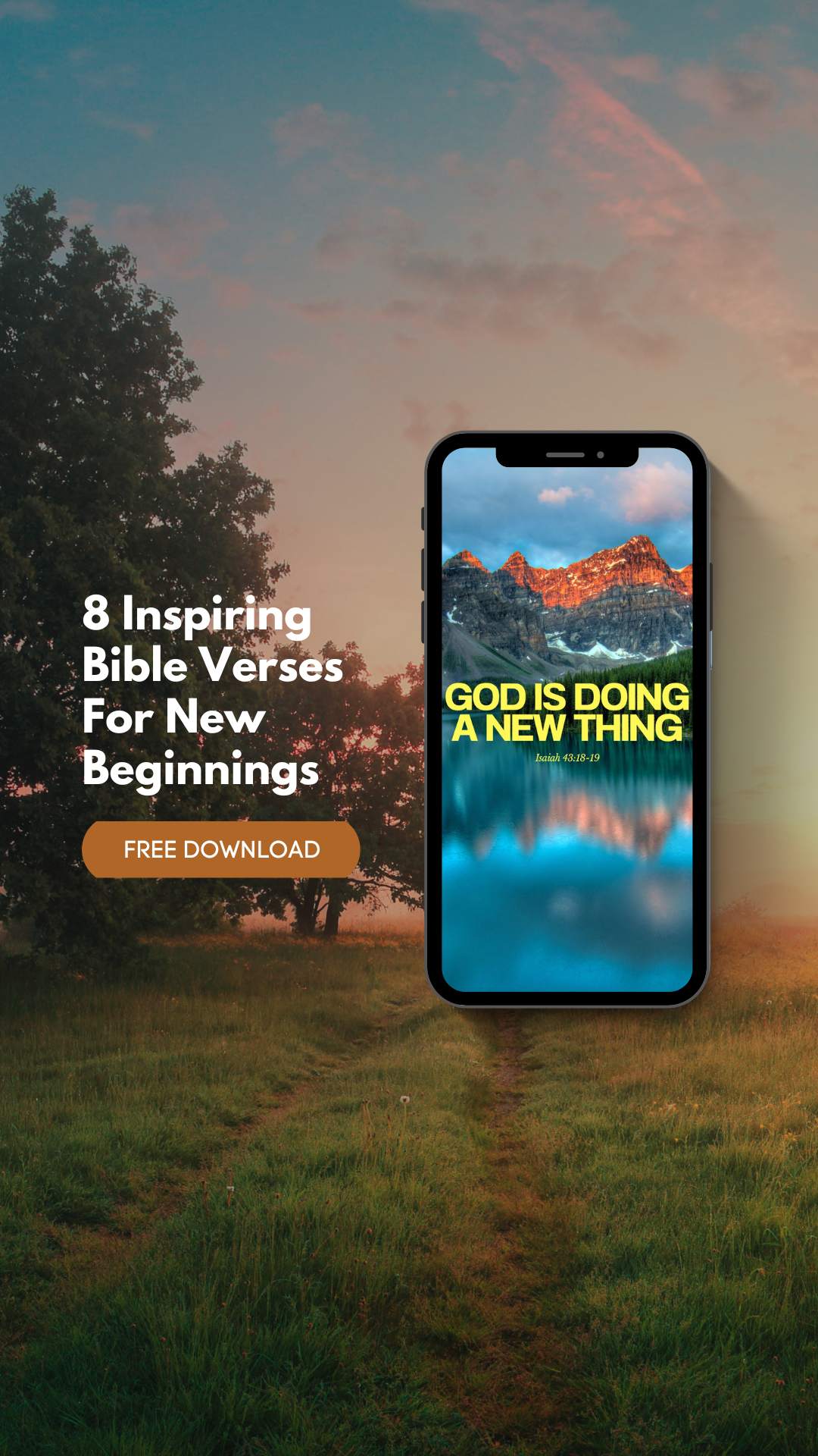 Phone displaying 'God is Doing a New Thing' with nature background