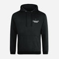 A black pullover hoodie with a white printed graphic on the left chest reading 'PSALM 73:28' with a small cross above it, shown on a light gray background.