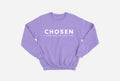 Lavender Chosen I Know Who God Says I Am Sweatshirt by Stay Lit Apparel, featuring bold white inspirational text for faith-based fashion lovers.