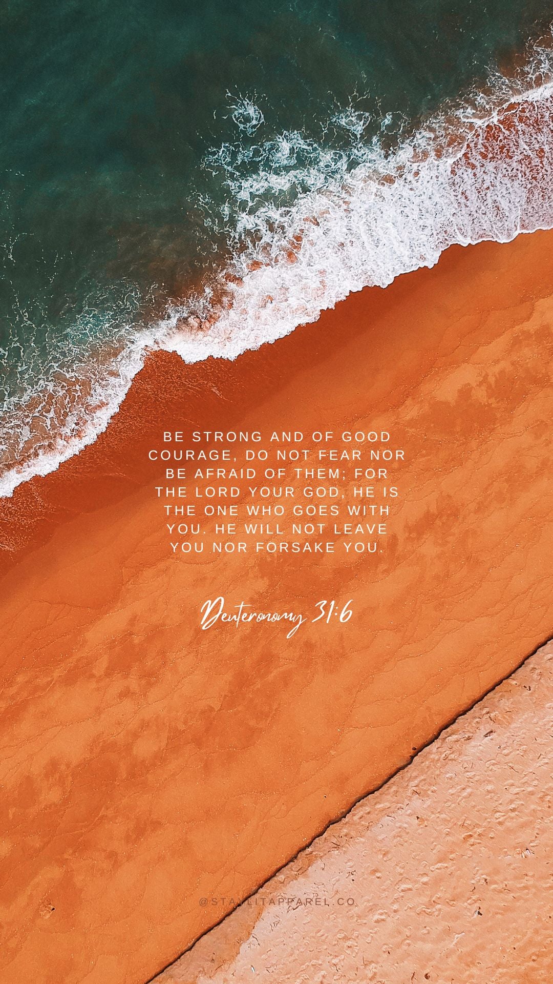 Text overlay on a scenic image of a beach with waves crashing onto the shore.