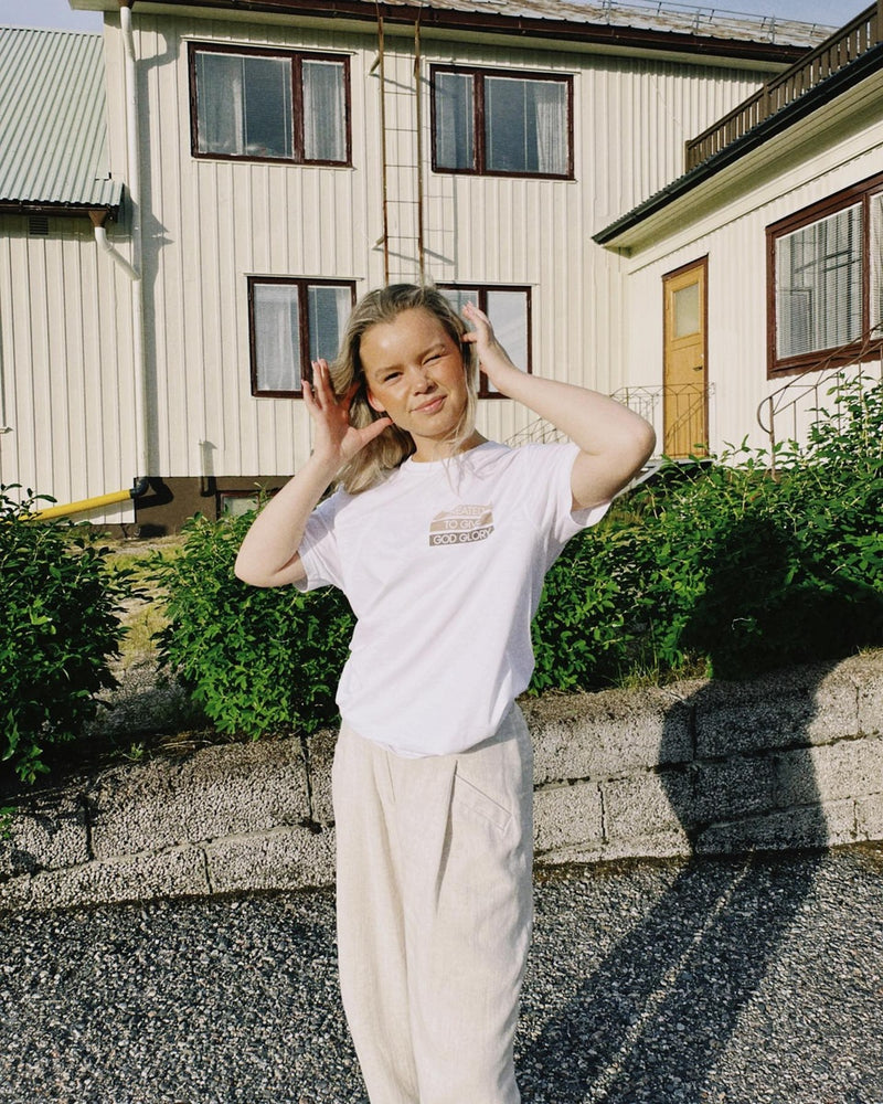 Emmy from Lin D wearing Created to give God glory T-shirt by Stay Lit Apparel