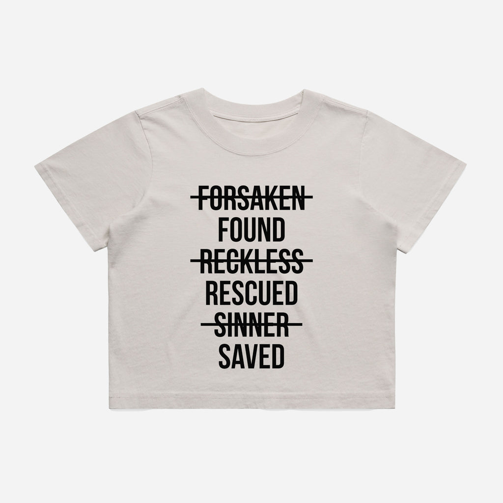 Found Rescued Saved Cropped Tee Beige Stay Lit Apparel