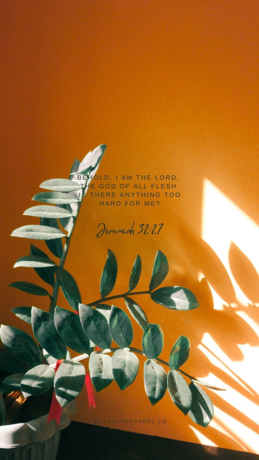 Plant with leaves on an orange background featuring a quote