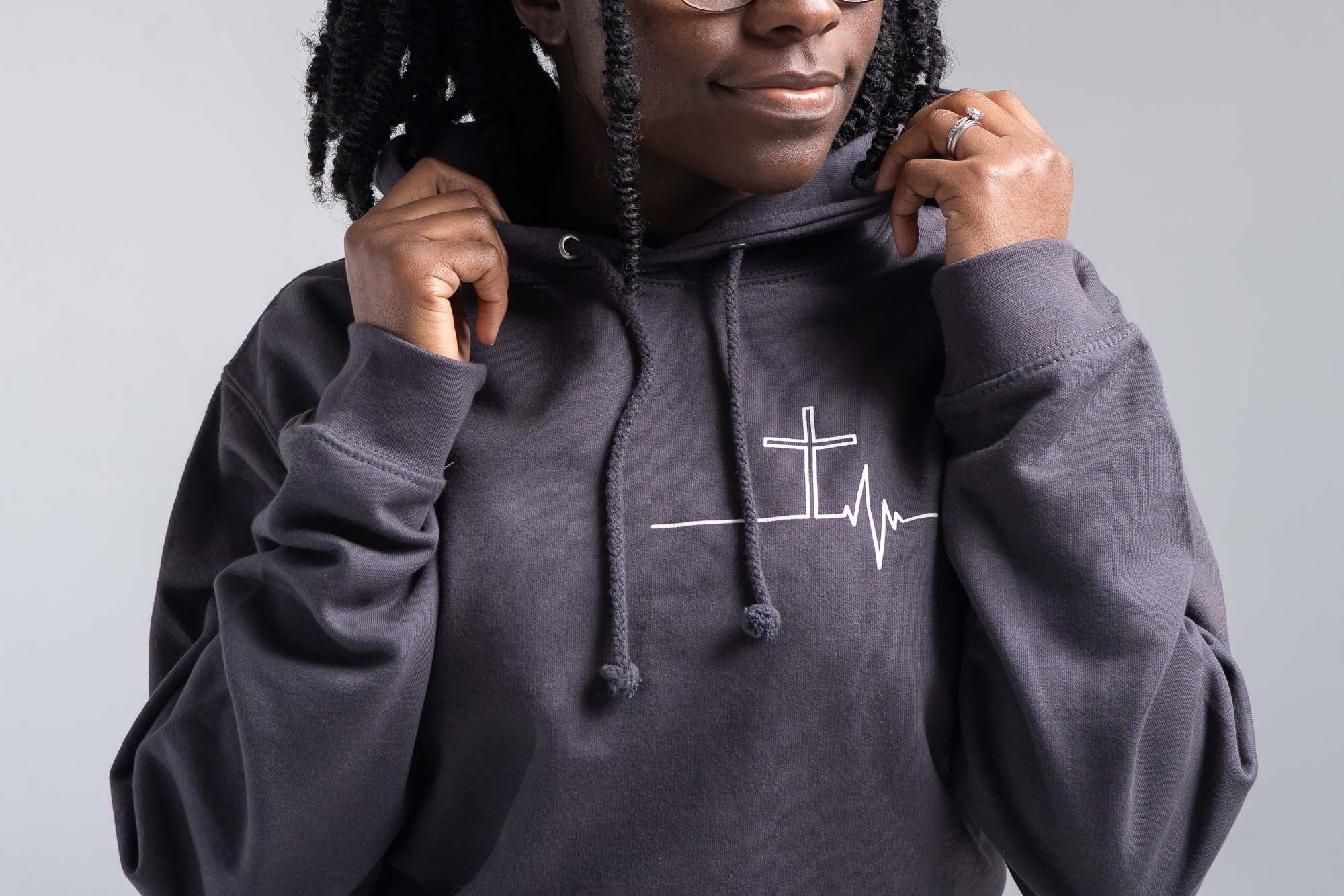 Woman wearing grey Jesus is my lifeline hoodie