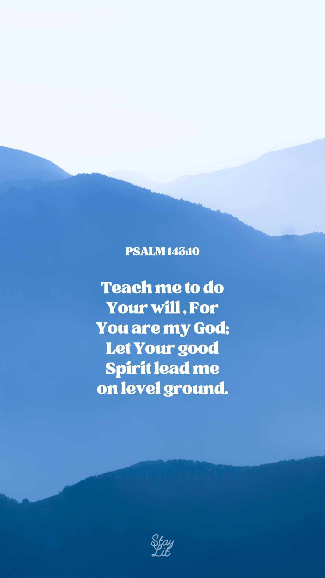 Blue mountain landscape with a Psalm 145:40 quote overlay