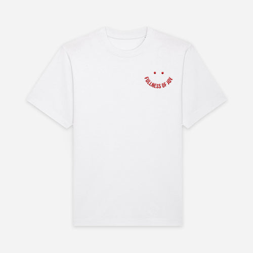 Fullness of joy embroidered white t-shirt stay lit apparel